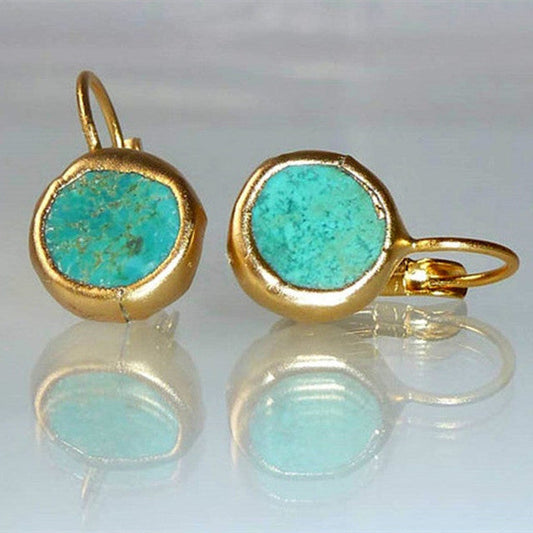 Pendientes Vintage de Turquesa en Metal Amarillo Antiguo