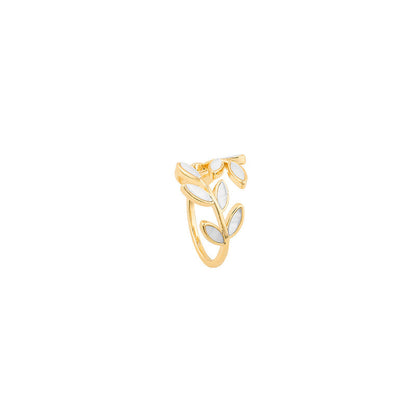 Anillo Ajustable de Hoja de Ópalo Blanco con Acabado Dorado