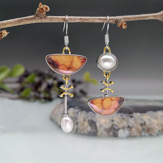 Pendientes de Piedra Naranja Natural Vintage