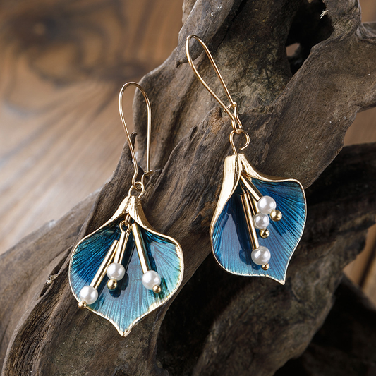 Pendientes de plata con loto azul vintage