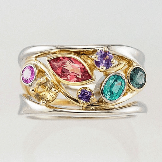 Anillo Vintage de Zirconia Colorida en Oro y Plata