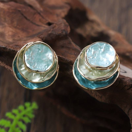 Pendientes Redondeados Multicapa Pintados a Mano Vintage