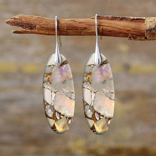 Pendientes Ovalados de Piedra Natural Vintage