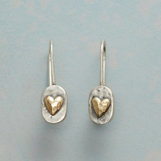 Pendientes Plateados con Corazón Dorado Vintage